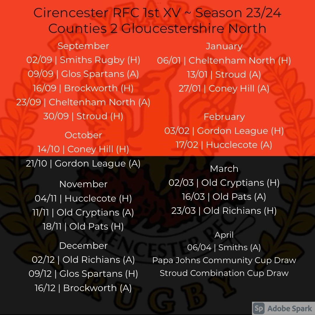 Cirencester RFC - Season 2023 / 24 dates for your diary
